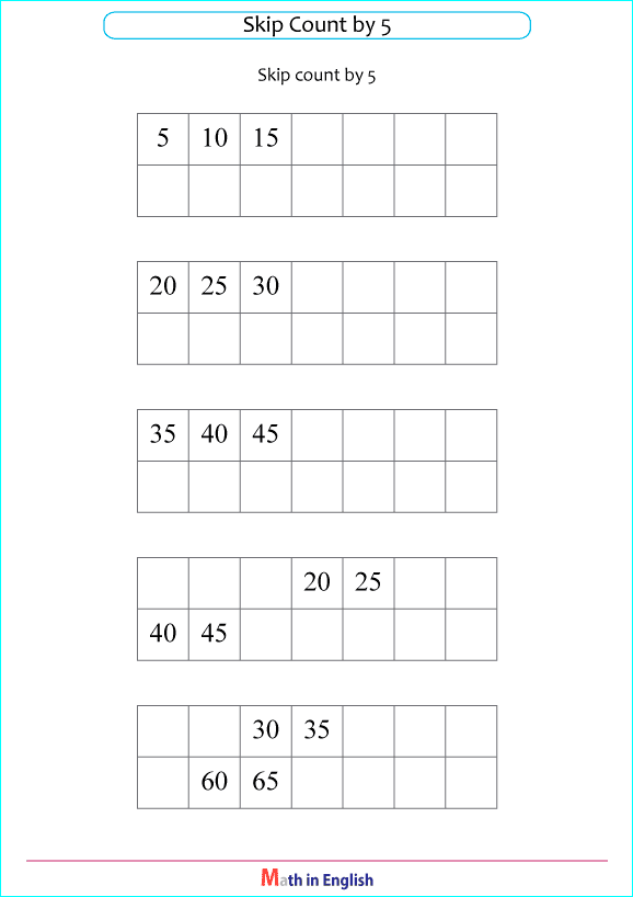 skip counting by steps of 5 worksheet