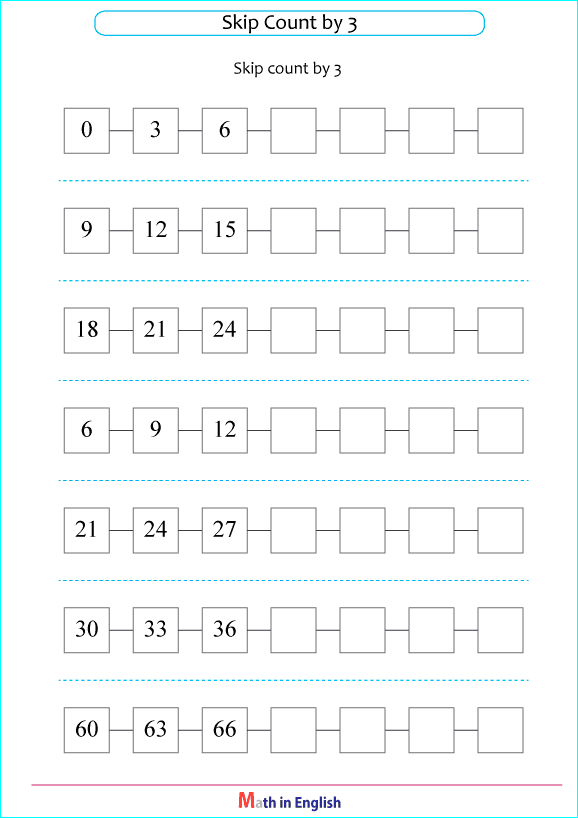 skip count by 3 worksheet