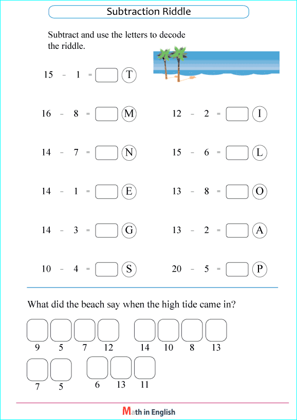 subtraction within 20 puzzle