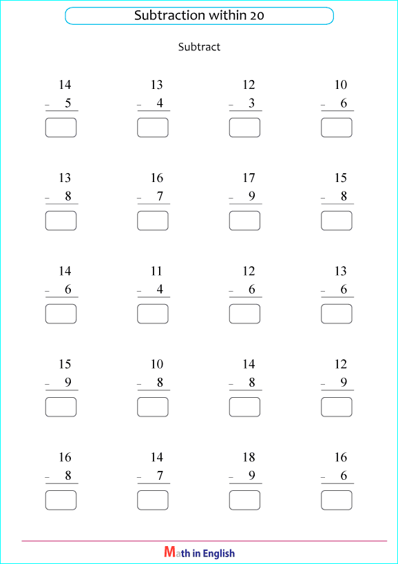 printable math single digit subtraction worksheets for kids in primary and elementary math class 