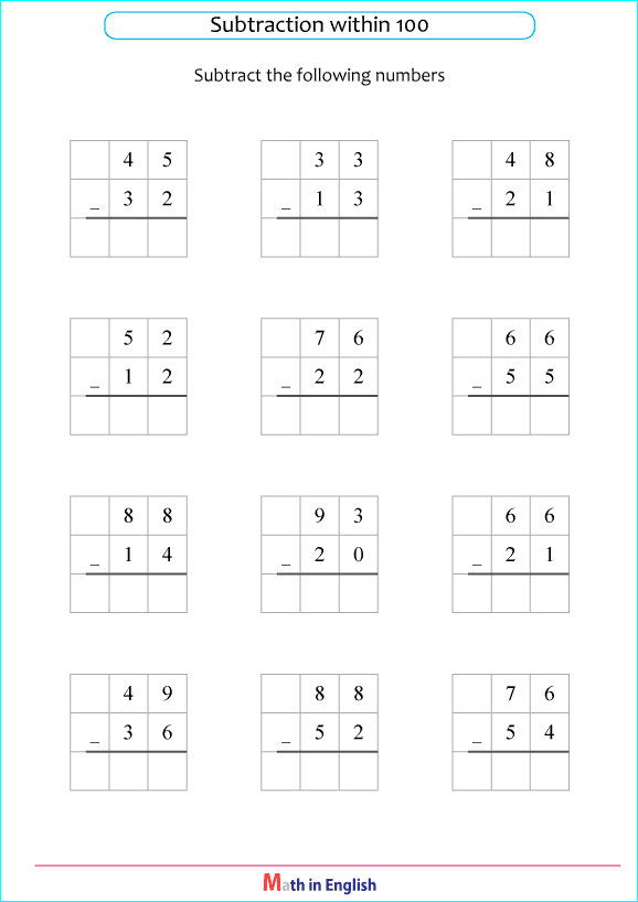 subtraction without borrowing