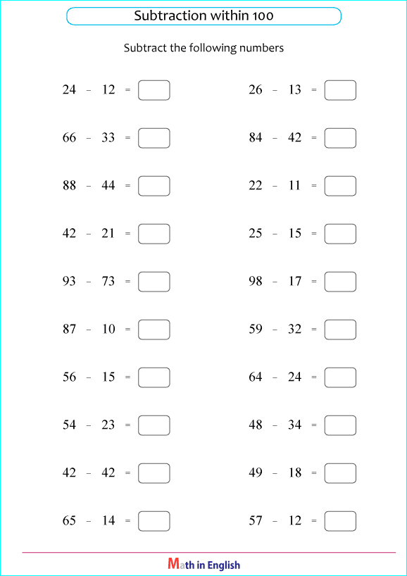 subtraction without borrowing