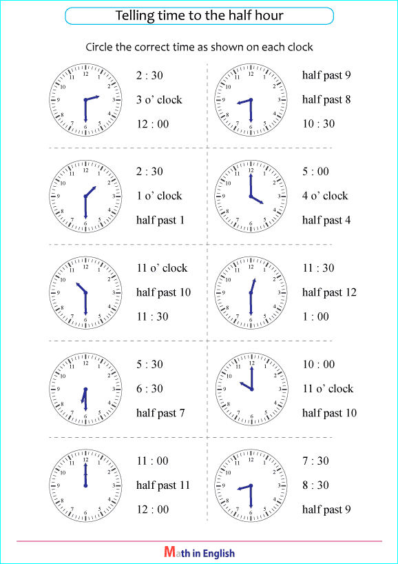 tell time using half past