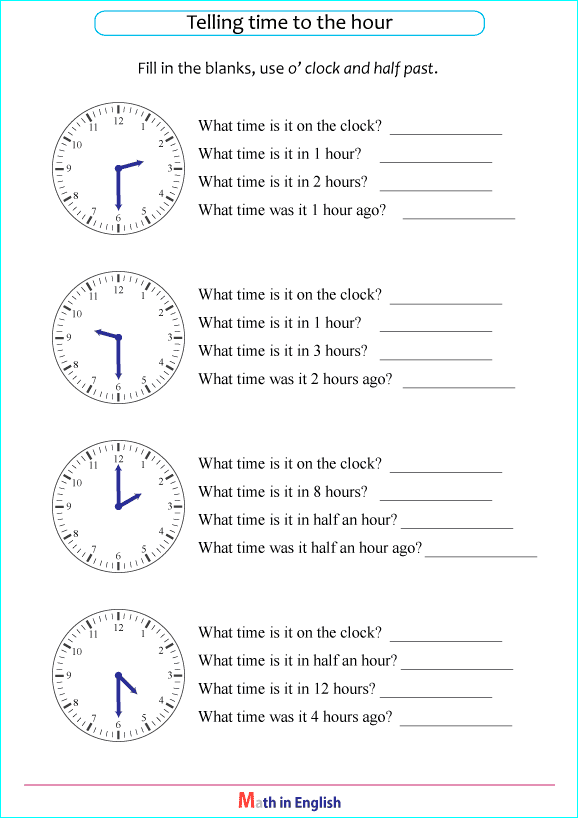 telling time whole and half hour intervals