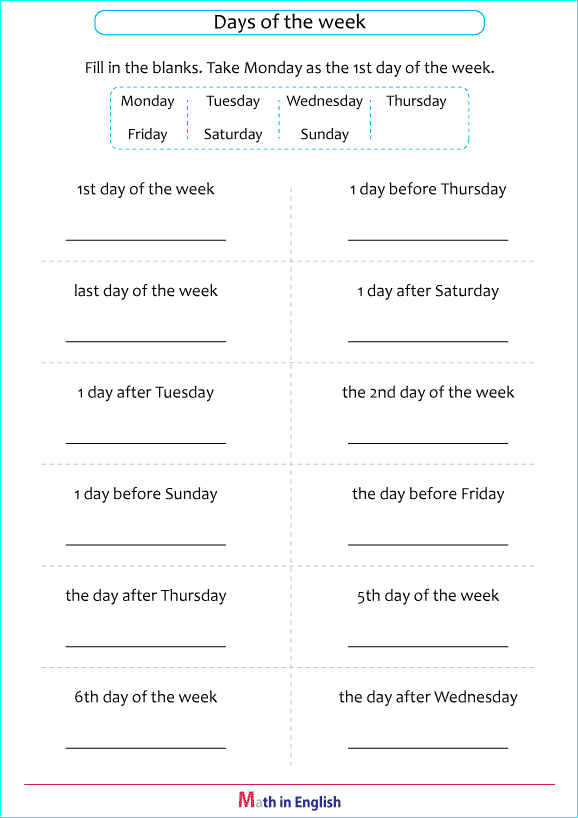 write days of the week