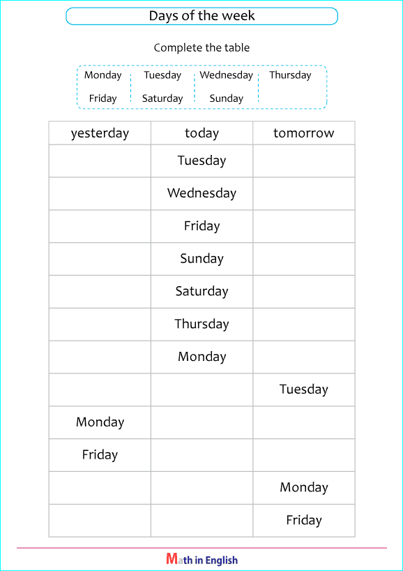 Write the days after or before