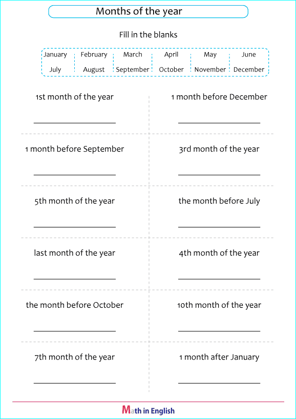 months of the year and ordinal numbers