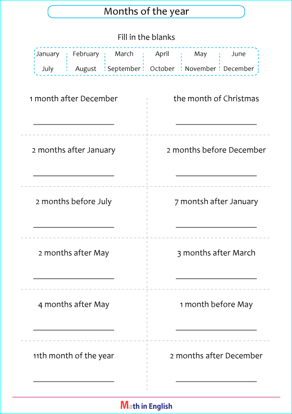 months of the year and ordinal numbers