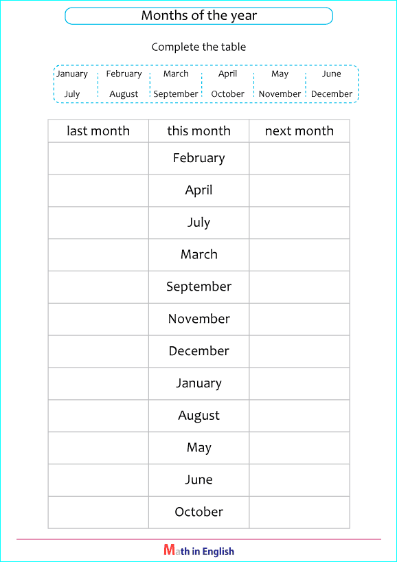 months of the year
