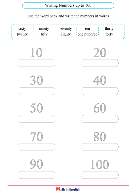 spelling whole tens up to 100 worksheet
