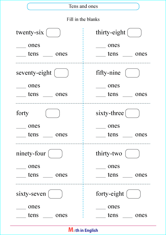 exercises with ones and tens worksheet