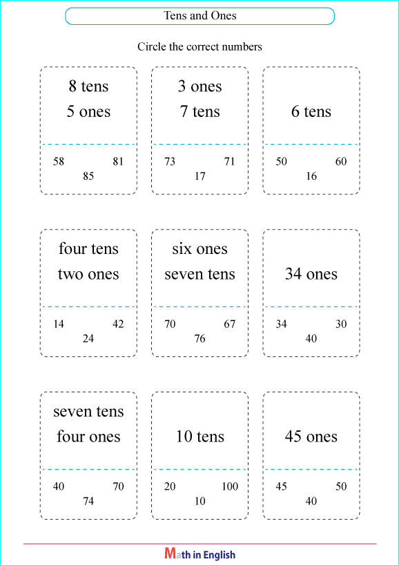 exercises with ones and tens worksheet