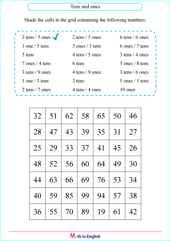 exercises with ones and tens worksheet