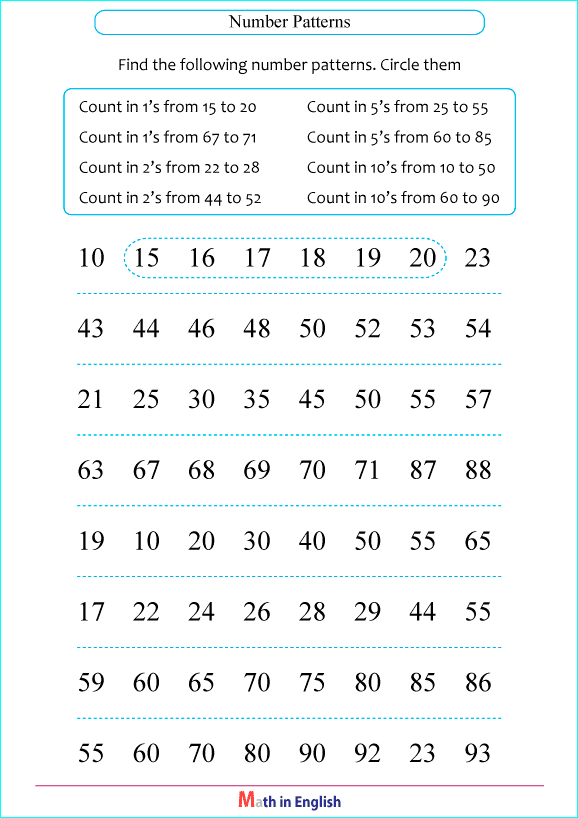 number ranges sequence worksheet