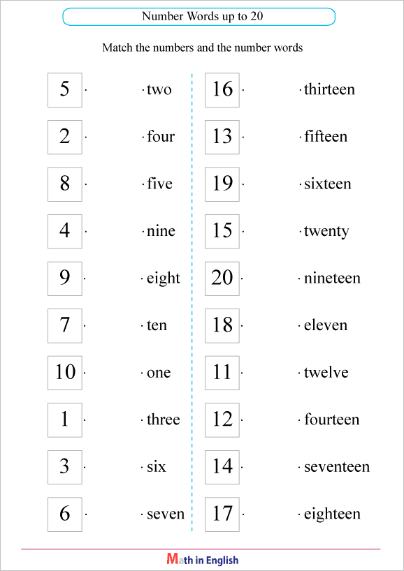 spelling of numbers up to 20 worksheet