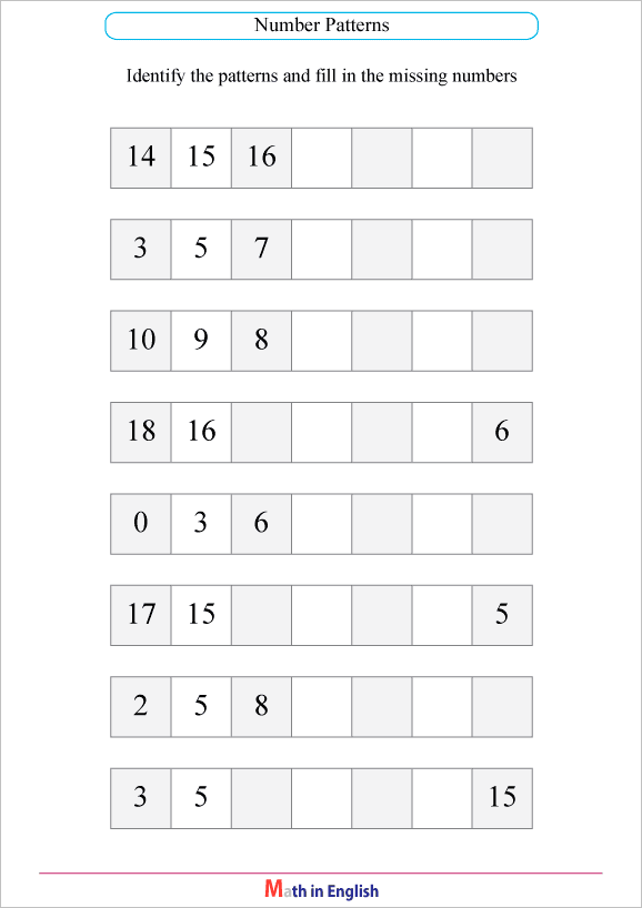 complete the number ranges up to 20