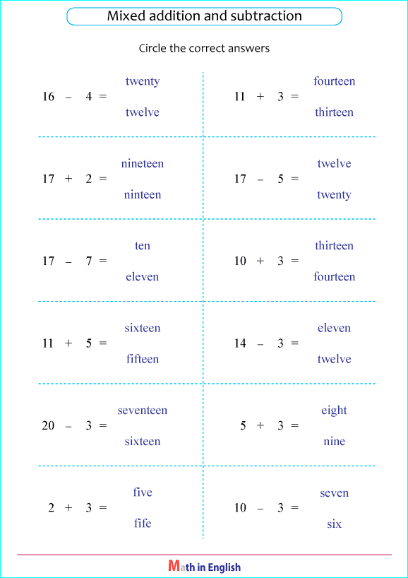 printable math addition subtraction mixed worksheets