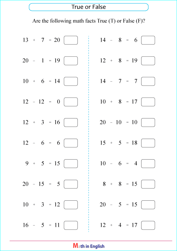 mixed addition subtraction within 20