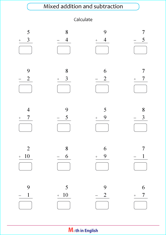 printable math addition subtraction mixed worksheets