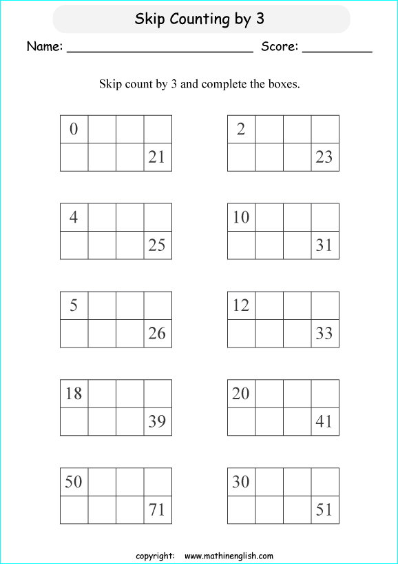 printable math skipcountimg 1 digit numbers worksheets for kids in primary and elementary math class 