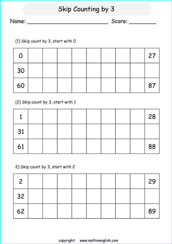 skip count by 3 printable grade 1 math worksheet