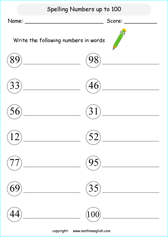 printable math writing and spelling numbers worksheets