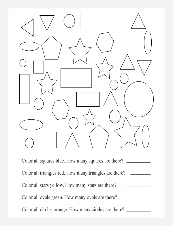 basic shapes geometry math worksheets for primary math class 