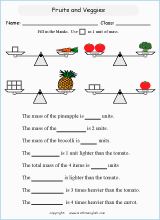 comparing mass worksheets for primary math  