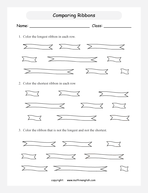 comparing length worksheets for primary math  