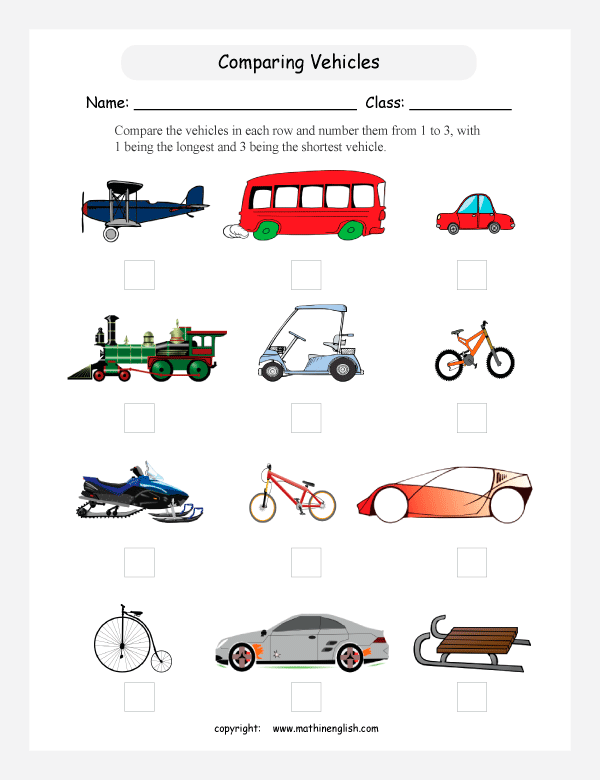 comparing length worksheets for primary math  