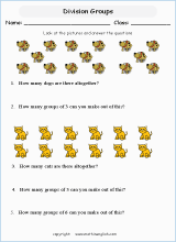 Grade 1 Division And Grouping With Pictures Math School Worksheets For Primary And Elementary Math Education.