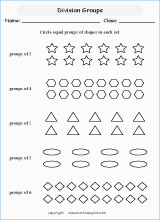 Grade 1 Division And Grouping With Pictures Math School Worksheets For Primary And Elementary Math Education.