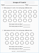 printable math  grouping picture division worksheets for kids in primary and elementary math class 