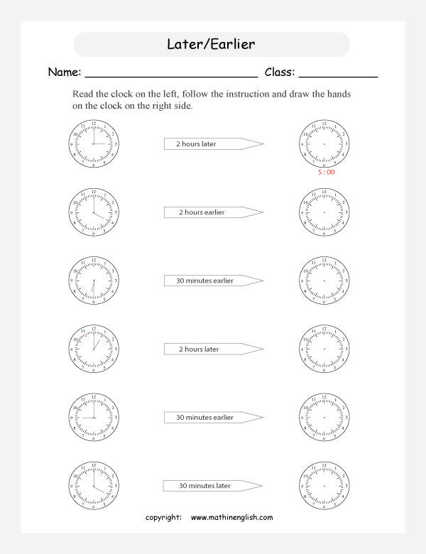 telling time worksheets for primary math