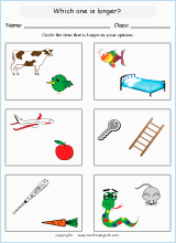 comparing length worksheets for primary math  