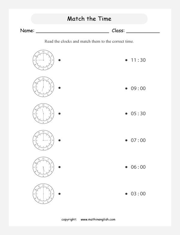 telling time worksheets for primary math