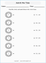 telling time worksheets for primary math