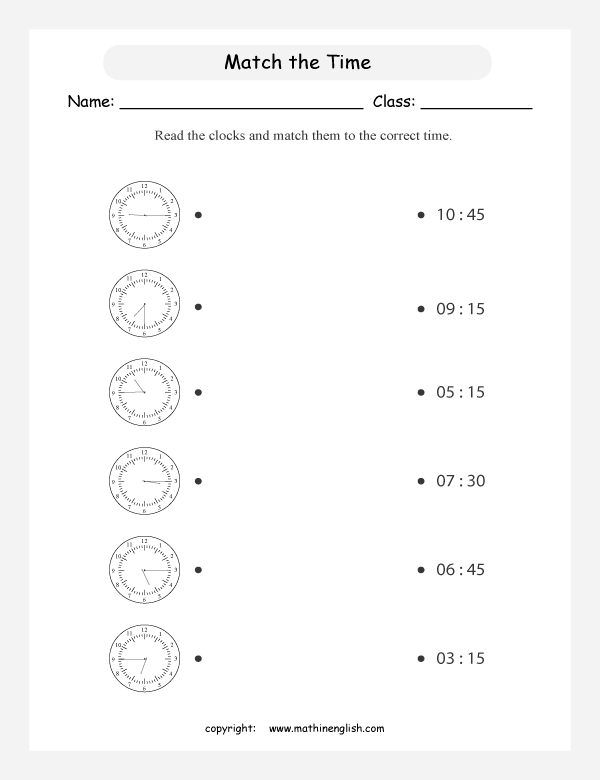 telling time worksheets for primary math