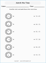 telling time worksheets for primary math