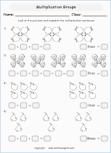 printable math multiplication with pictures worksheets for kids in primary and elementary math class 