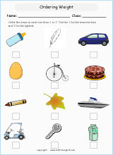 Mass and weight measurement math worksheets for primary students.