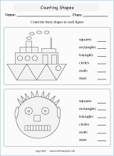 basic shapes geometry math worksheets for primary math class 