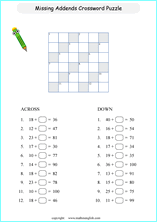 printable math addition crosswords worksheets