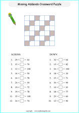 printable math addition crosswords worksheets