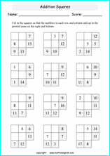 printable math addition squares worksheets