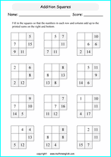 printable math addition squares worksheets