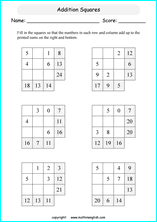 printable math addition squares worksheets