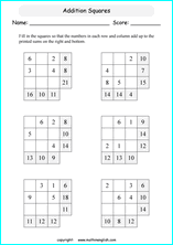 printable math addition squares worksheets