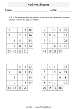 printable math addition squares worksheets