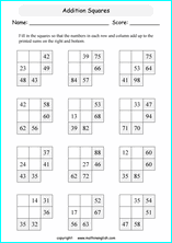 printable math addition squares worksheets